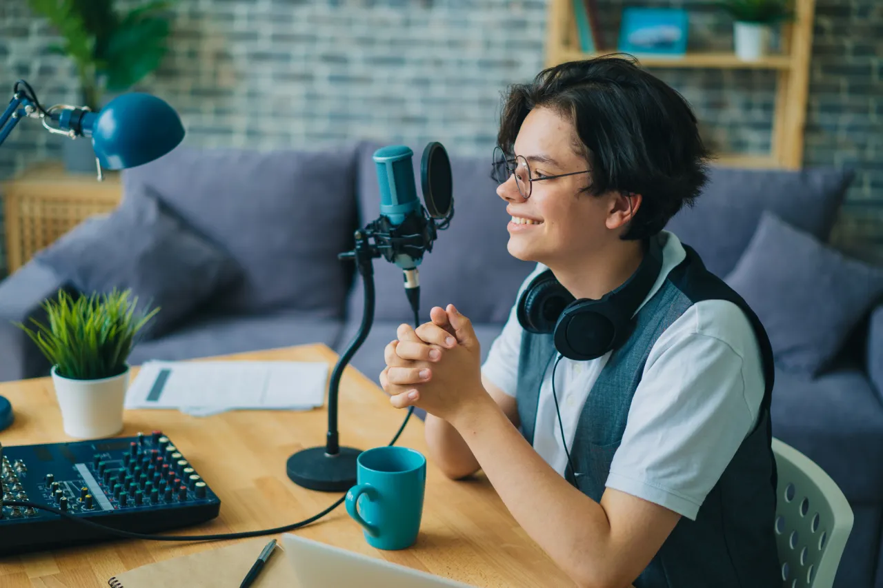 Male podcaster stock photo