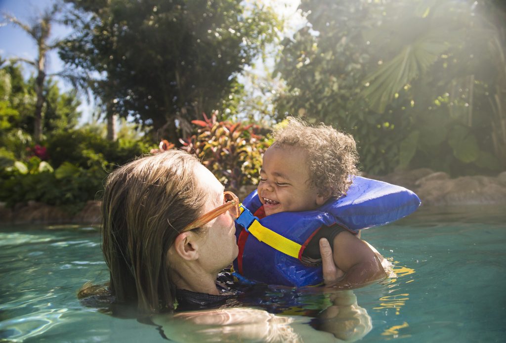 mother in son swimming