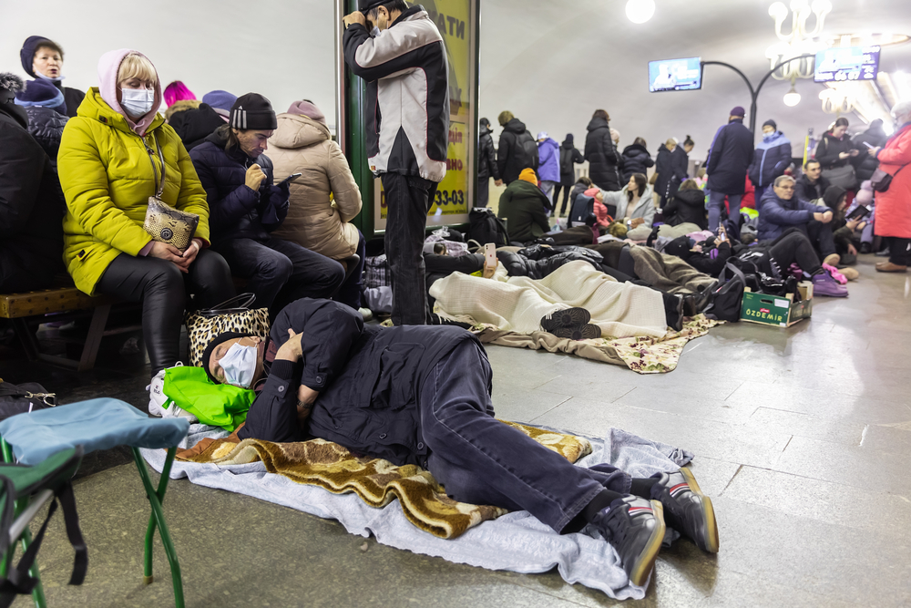 War of Russia against Ukraine. Bomb shelter at metro station