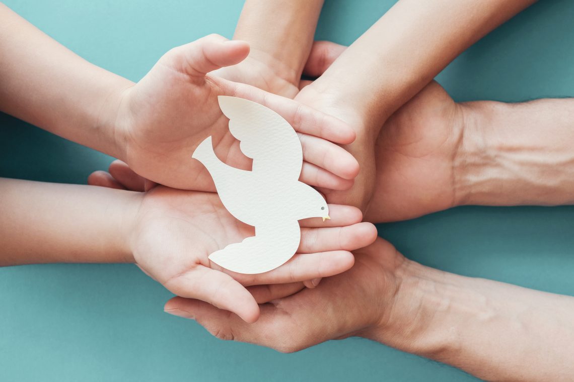 stock photo hands peace dove