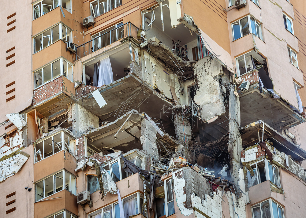 War of Russia against Ukraine. Building damaged by Russian rockets