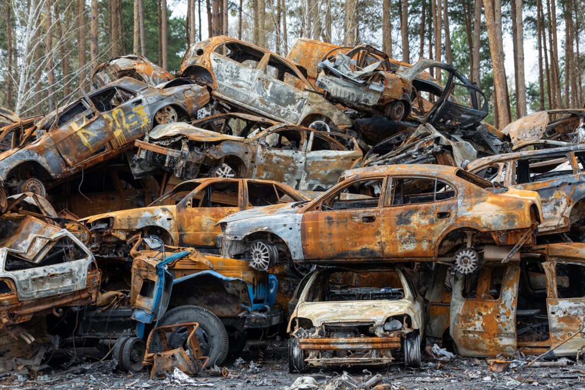 Big car graveyard in Ukraine.