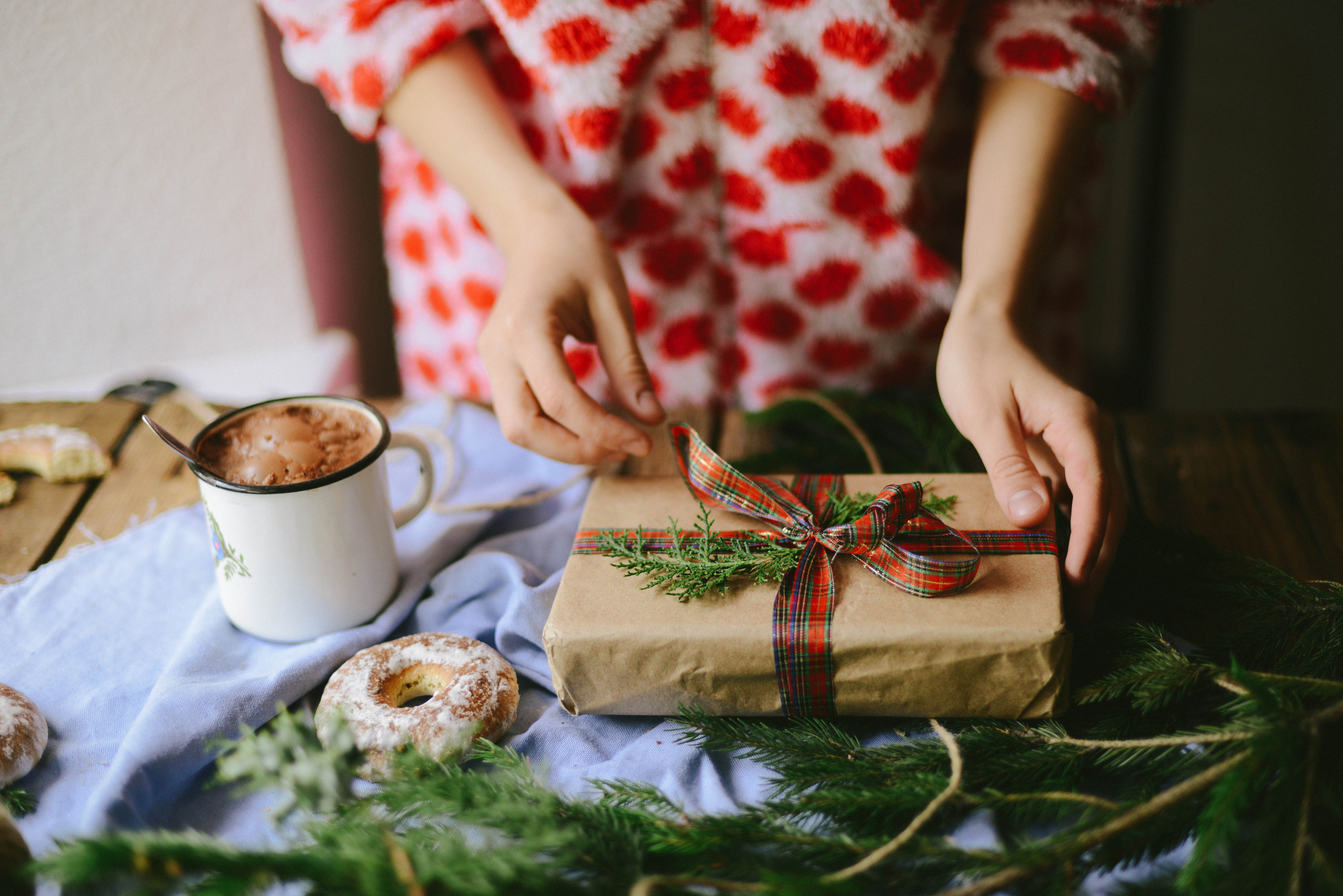 Classy Christmas gifts box presents on brown paper