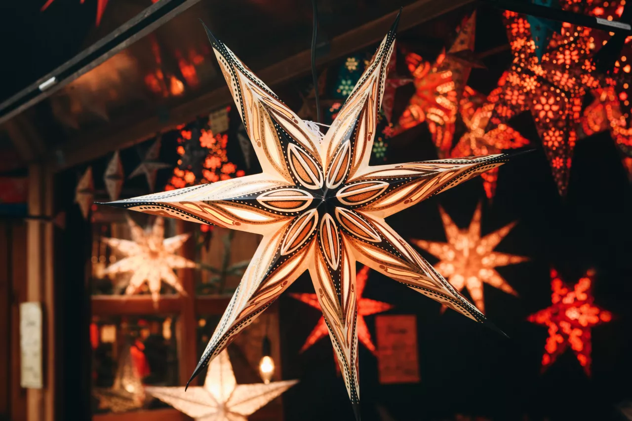 A close-up star is on sale at the Christmas market in Berlin, Germany.