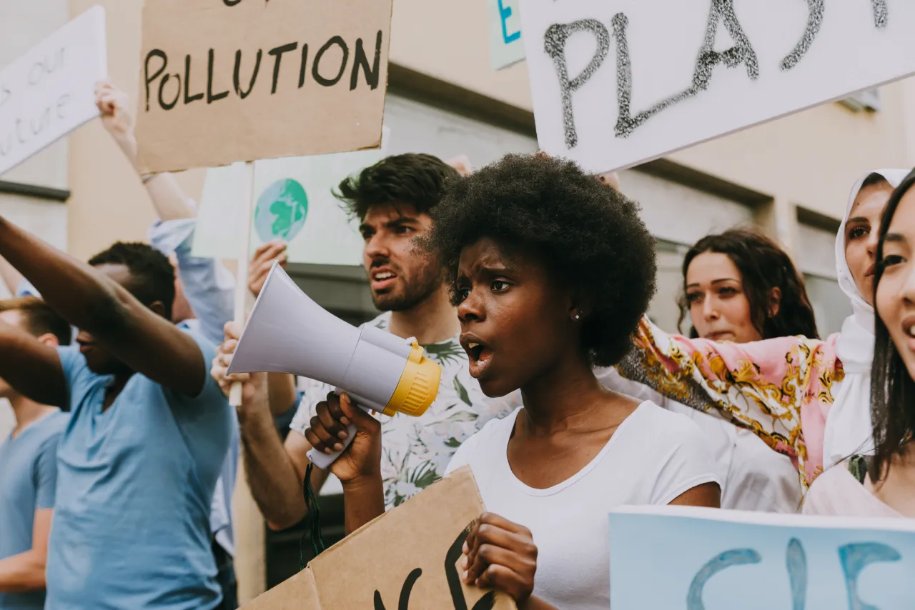 Public demonstration on the street against global warming and po