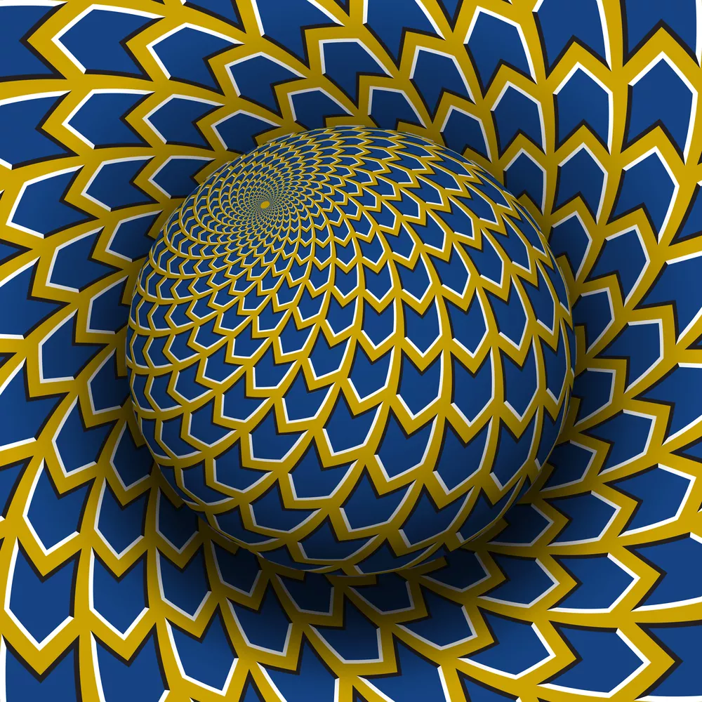 Optical illusion vector illustration. Yellow blue arrows pattern