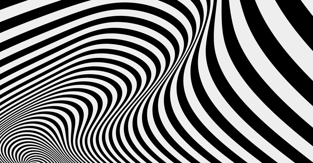 Black and white design. Pattern with optical illusion. Abstract striped background. Vector illustration.