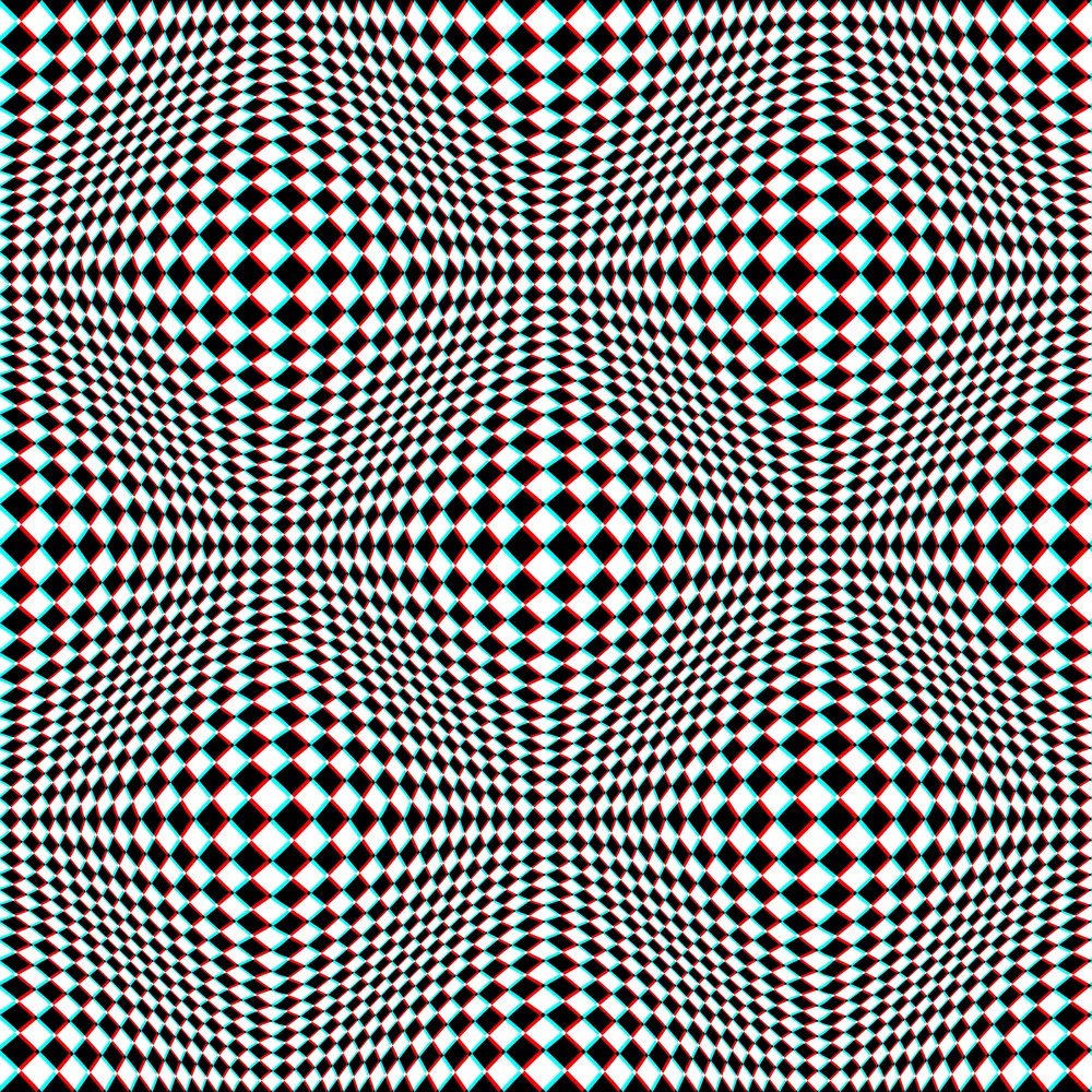 Optical art checkered seamless pattern of bulges in anaglyph sty