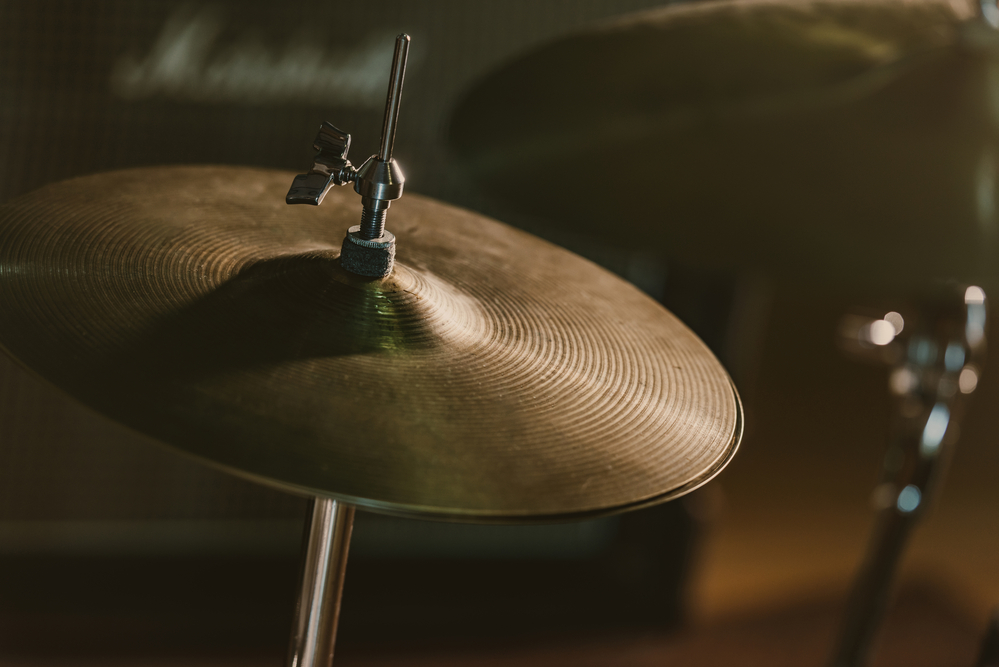 Close-up shot of drum under spotlight on stage