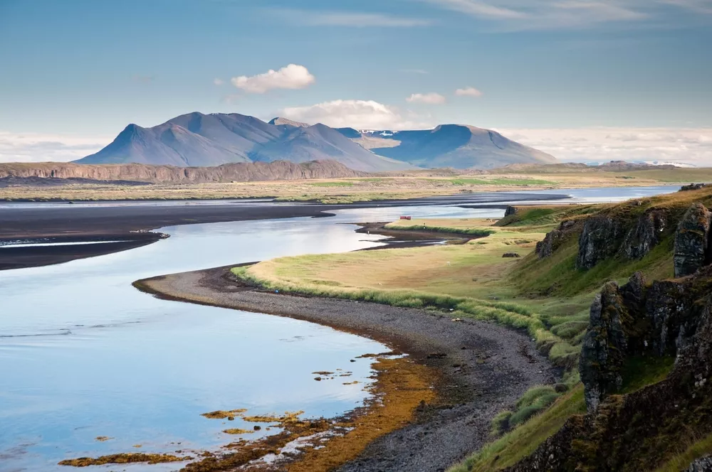 beautiful mountain scenery by the sea at Hunafjordur, Iceland