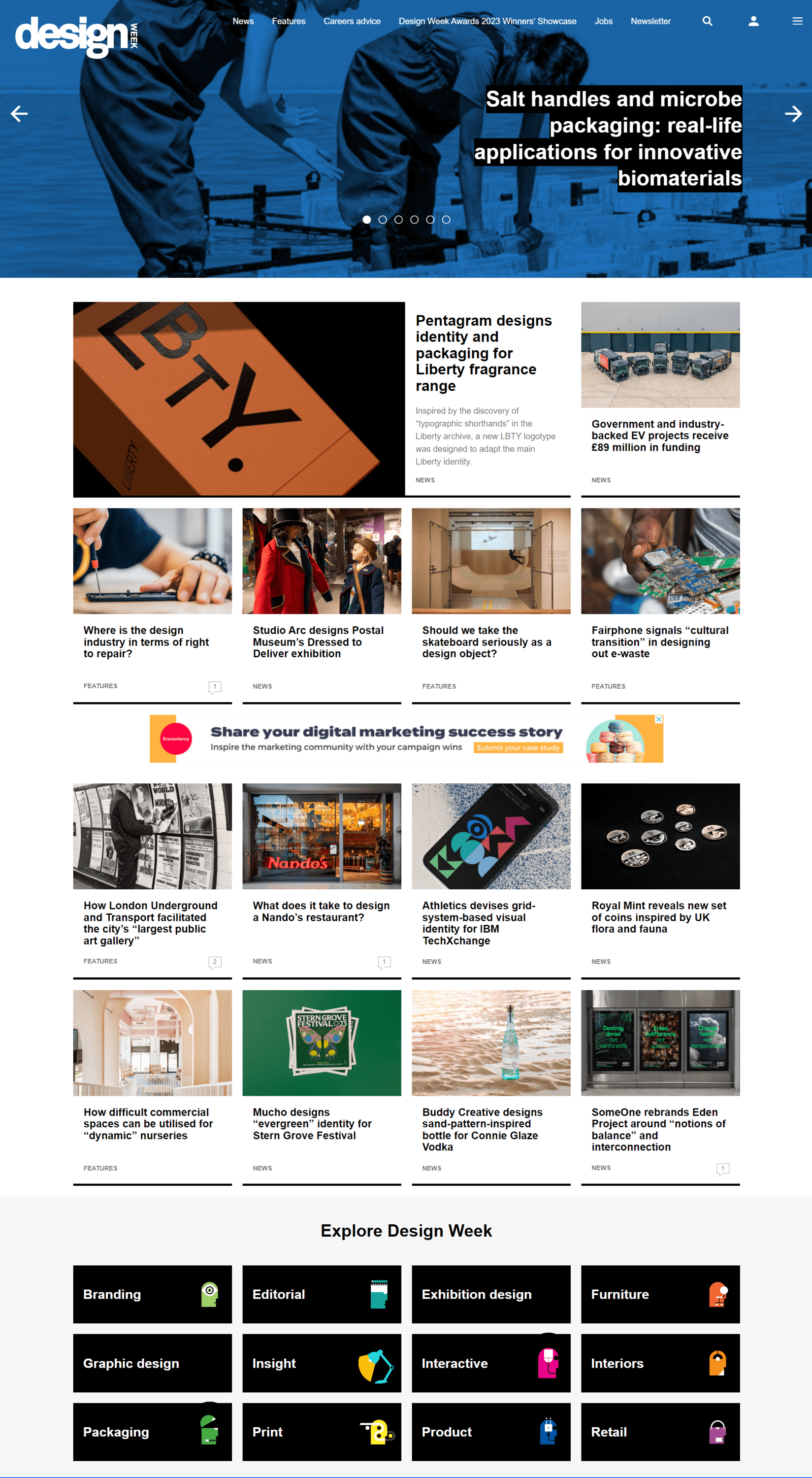 Screenshot Design week. Website types