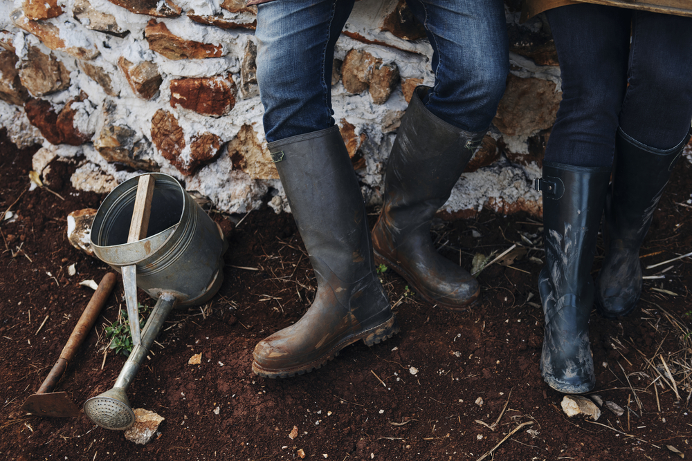 Couple working together at a farm