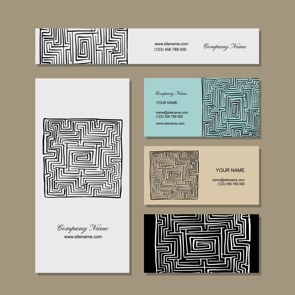 Business cards design, labyrinth square. Vector illustration Depositphotos