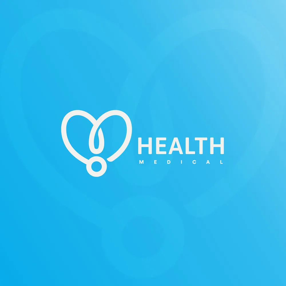 Doctor stethoscope logo. Health care, medical symbol. Abstract linear heart silhouette. Vector simple illustration on blue background. Medical insurance icon