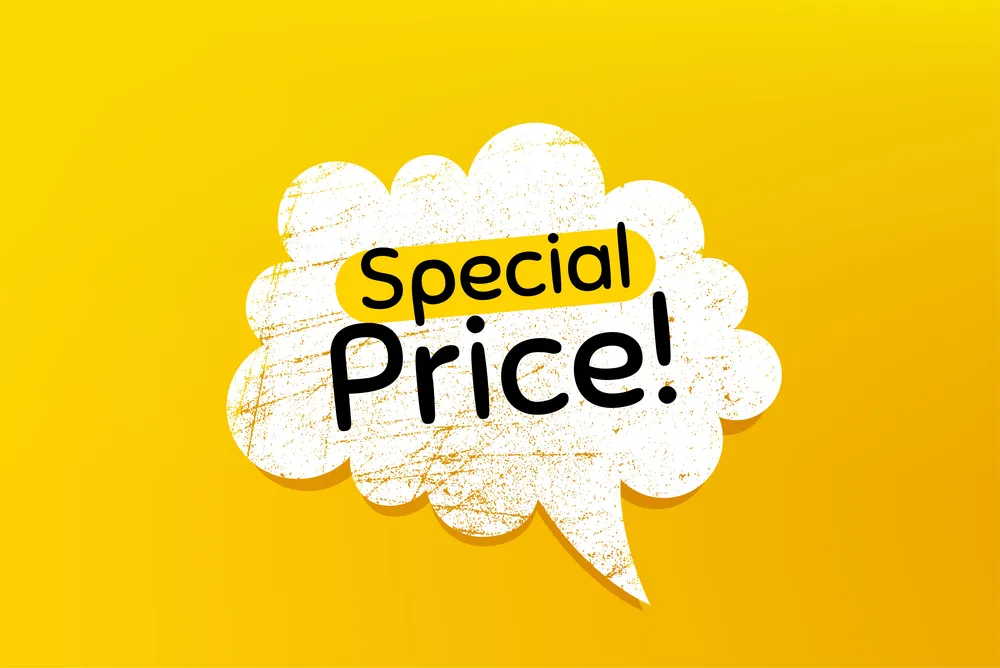 Special price symbol. Banner with grunge speech bubble. Sale sign. Advertising Discounts symbol. Chat bubble with scratches. Special price promotion text. Vector