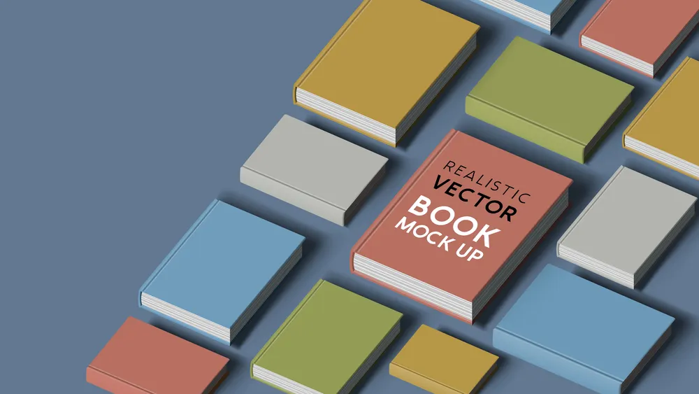 collection of hardcover realistic books. Mock up template for marketing. Vector illustration