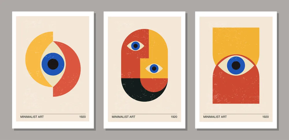 Set of minimalist 20s geometric design poster with stylized face