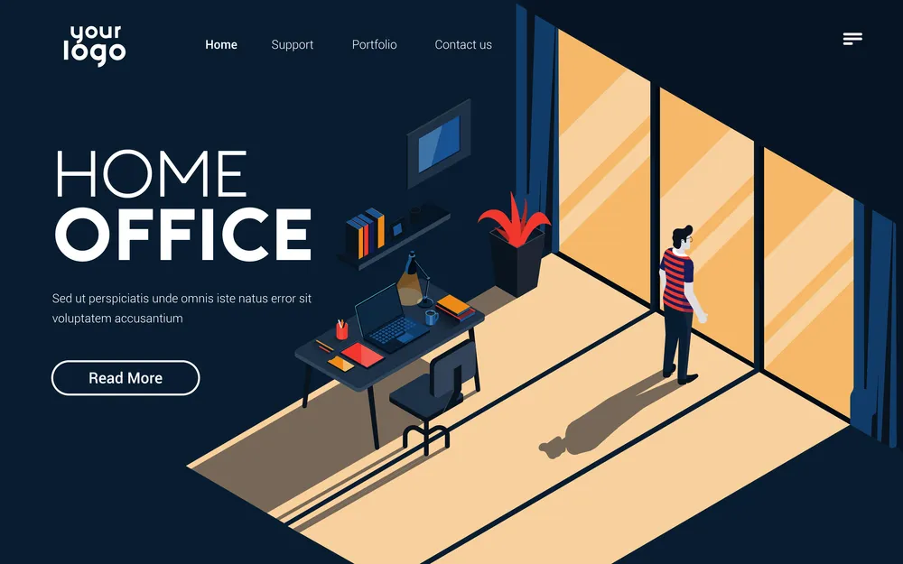 Landing page template of Home Office. Modern isometric design concept of web page design for website and mobile website. Easy to edit and customize. Vector illustration