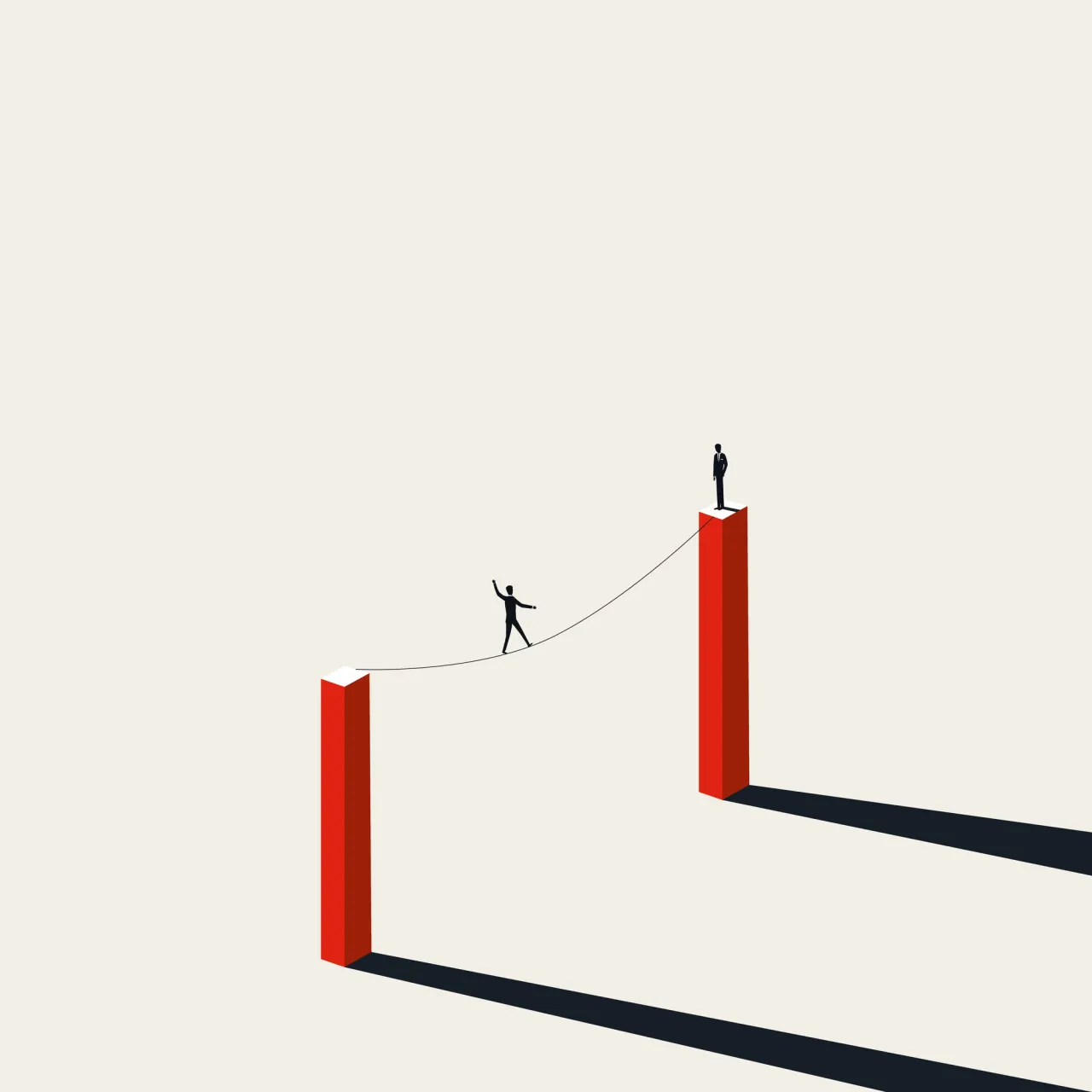 Business risk, danger and challenge vector concept. Symbol of tightrope, balance, courage. Minimal eps10 illustration.