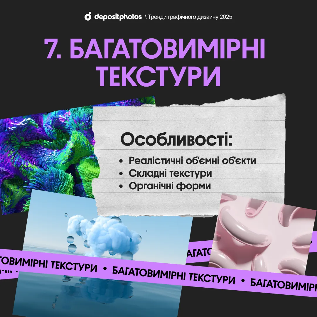 Тренди графічного дизайну 2025 [Інфографіка] Багатовимірні текстури