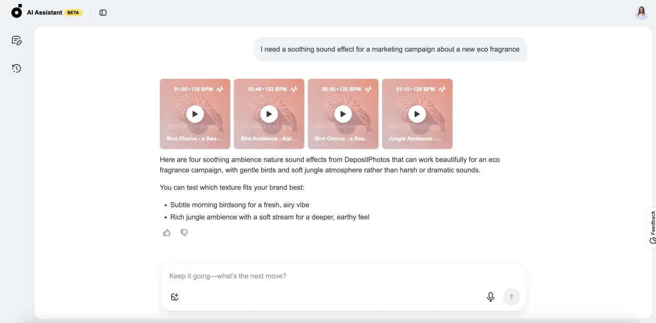 DepositPhotos AI Assistant Music Search
